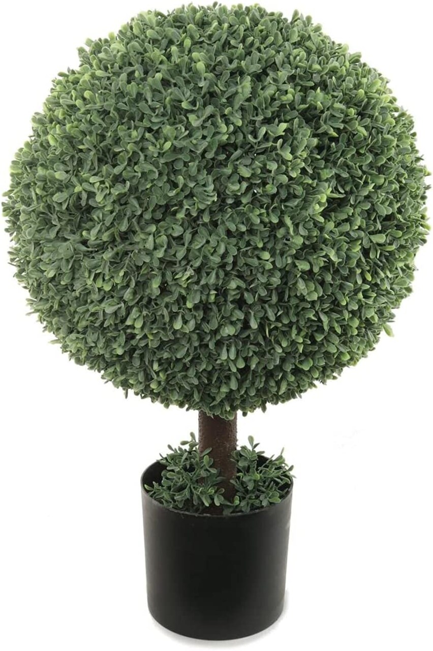 2-Pack: 25" Boxwood Ball Topiary Tree - UV Resistant, Black Pot, Perfect for Home & Office, Indoor/Outdoor Decor - Year-Round Greenery, Floral Home by Artificial Flowers
